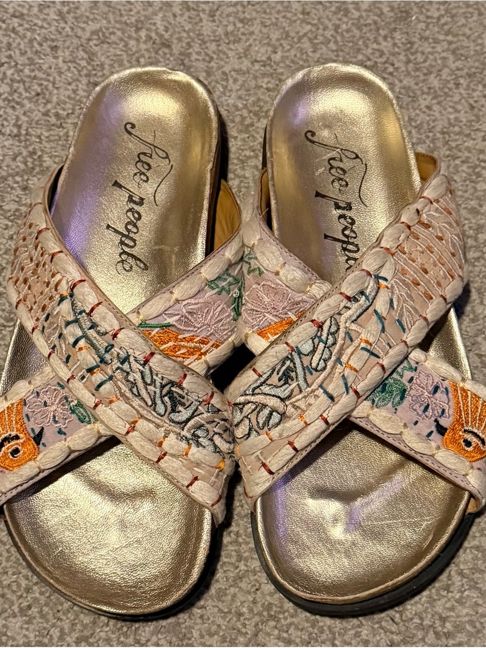 Free People Pink Embroidered Crisscross Slide Sandals
